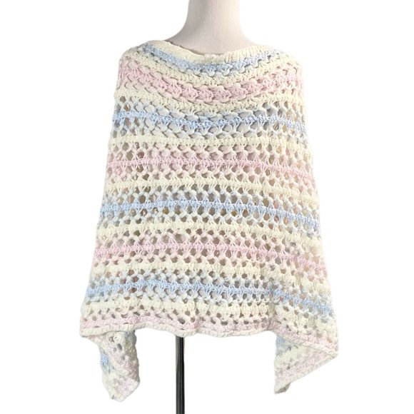 Handmade Pastel Striped Crochet Shawl Wrap Scarf - Picture 12 of 15